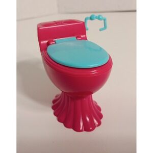 Barbie Dream House Dollhouse Toilet Pink/Teal w/Paper Holder Dollhouse Bathroom